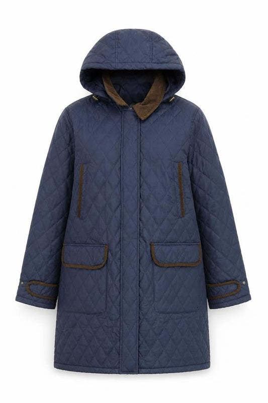Cotton Traders Women’s Blue Quilted Long Hooded Coat XL