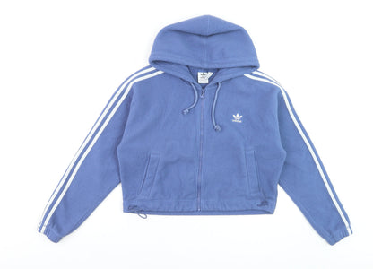 Adidas Women Blue Full Zip Hoodie Fleece XS UK6 Hooded Sweatshirt