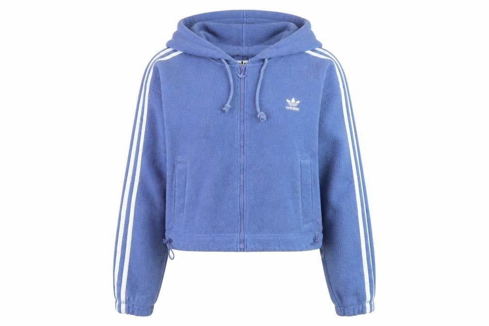 Front view of Adidas Women Blue Full Zip Hoodie Fleece XS UK6 Hooded Sweatshirt