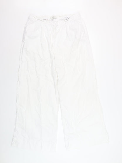 Marks and Spencer Womens White Linen Blend Wide Leg Trousers Size 16