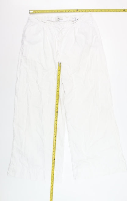 Marks and Spencer Womens White Linen Blend Wide Leg Trousers Size 16