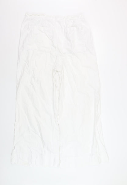 Marks and Spencer Womens White Linen Blend Wide Leg Trousers Size 16