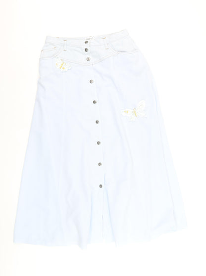 Together Women Blue Midi A-Line Button Front Skirt Size 14