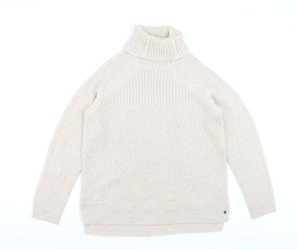 White Stuff Women Beige Roll Neck Chunky Knit Jumper Size 14