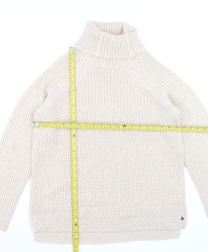 White Stuff Women Beige Roll Neck Chunky Knit Jumper Size 14