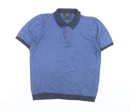 Marks and Spencer Men's Blue Knit Polo Shirt Size L Short Sleeve