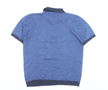 Marks and Spencer Men's Blue Knit Polo Shirt Size L Short Sleeve