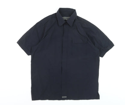 Thomas Browne Men's Navy Blue Short Sleeve Cotton Blend Button-Up Shirt M
