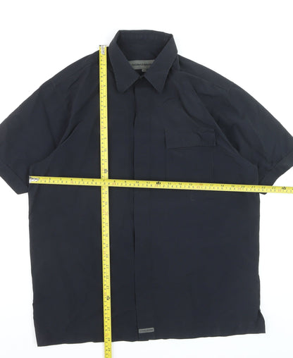 Thomas Browne Men's Navy Blue Short Sleeve Cotton Blend Button-Up Shirt M
