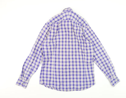 Hawes & Curtis Men's Blue Check Slim Fit Long Sleeve Dress Shirt L 37