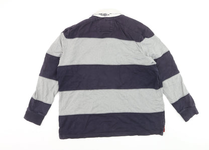 Howick Men's Grey Striped Long Sleeve Rugby Polo Shirt XL