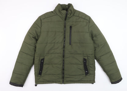 UNO.CAMICIE Men's Green Puffer Jacket L Polyester Winter Coat