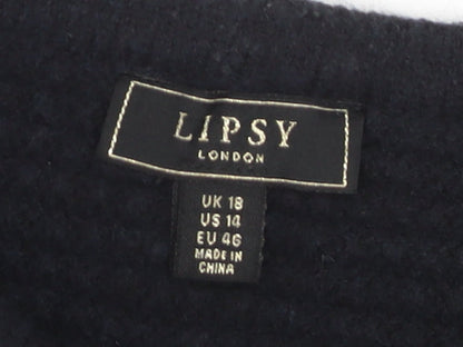 Lipsy Women Black UK 18 Long Sleeve Button Cardigan