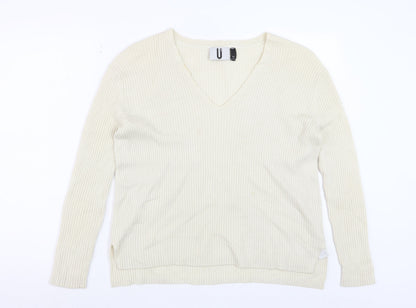 Topshop Women Ivory Wool Cashmere V-Neck Long Sleeve Pullover Jumper S