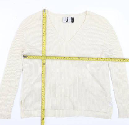 Topshop Women Ivory Wool Cashmere V-Neck Long Sleeve Pullover Jumper S