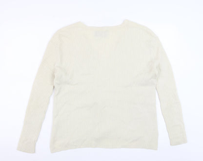 Topshop Women Ivory Wool Cashmere V-Neck Long Sleeve Pullover Jumper S
