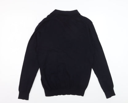 Reiss Mens Black Merino Wool Collared Pullover Jumper L