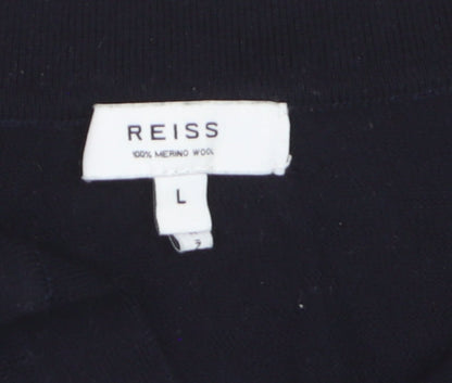 Reiss Mens Black Merino Wool Collared Pullover Jumper L