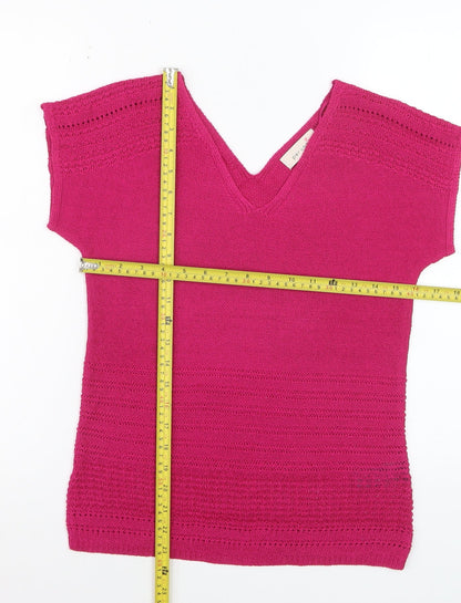 Marks and Spencer Women’s Pink V-Neck Short Sleeve Knit Jumper Size 8