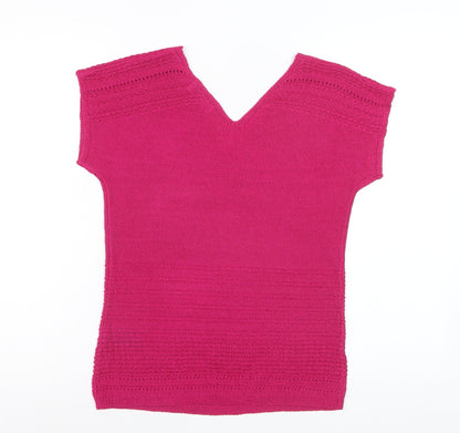 Marks and Spencer Women’s Pink V-Neck Short Sleeve Knit Jumper Size 8