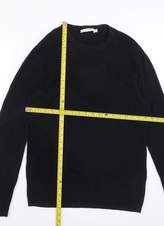 Jack & Jones Men's Black Cotton Waffle Knit Jumper M