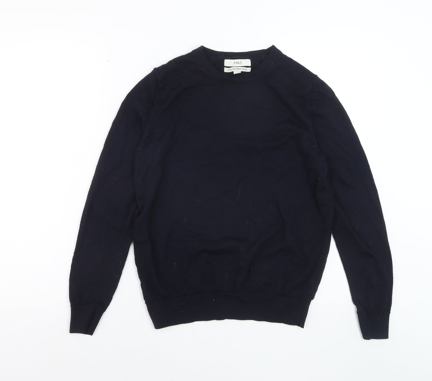 Marks and Spencer Women's Blue Merino Wool Crew Neck Jumper Size 12