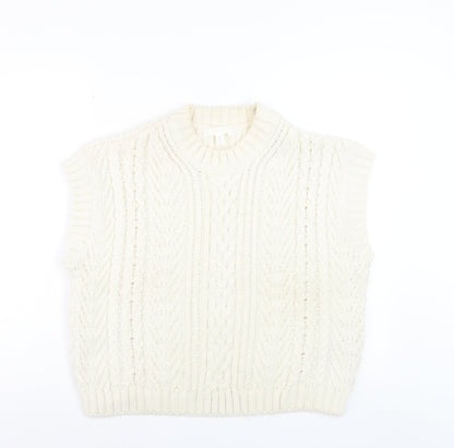H&M Women Ivory Cable-Knit Sleeveless Mock Neck Vest Size 12