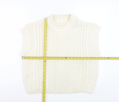 H&M Women Ivory Cable-Knit Sleeveless Mock Neck Vest Size 12