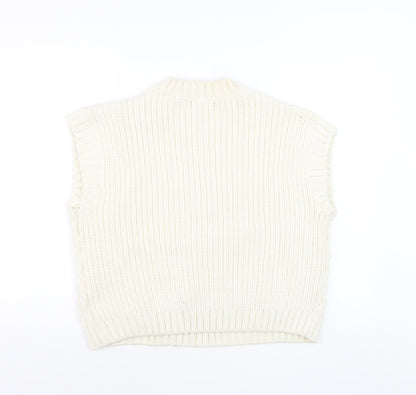 H&M Women Ivory Cable-Knit Sleeveless Mock Neck Vest Size 12