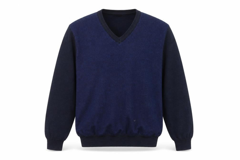Marks and Spencer Mens Blue Wool Silk V-Neck Jumper Medium