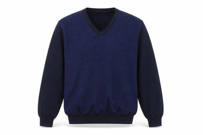 Marks and Spencer Mens Blue Wool Silk V-Neck Jumper Medium