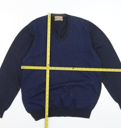 Marks and Spencer Mens Blue Wool Silk V-Neck Jumper Medium