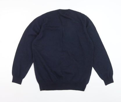 Marks and Spencer Mens Blue Wool Silk V-Neck Jumper Medium
