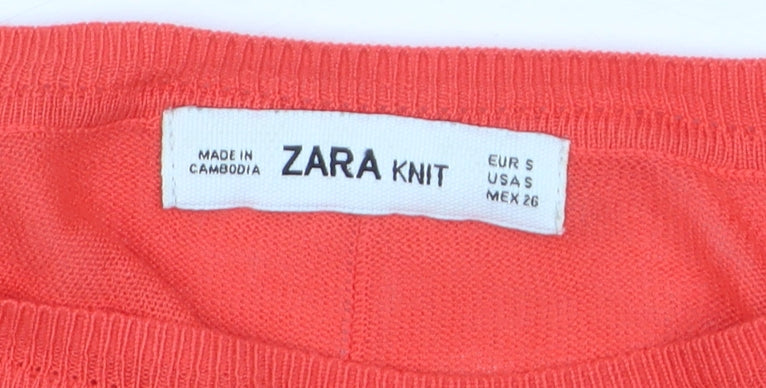 Zara Women Red Knit Crew Neck Long Sleeve Pullover Jumper Size S