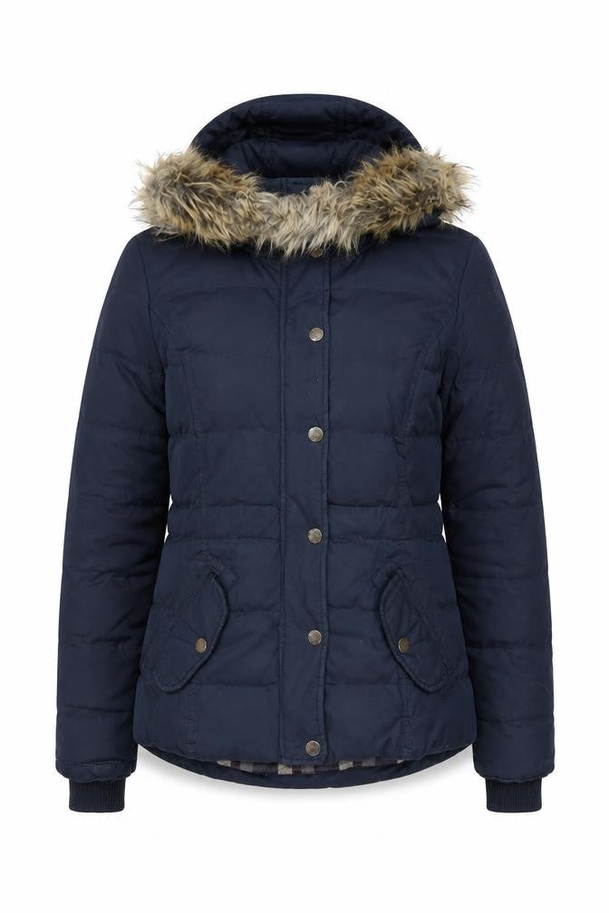 FatFace Women's Blue Faux Fur Hooded Puffer Jacket Size 8