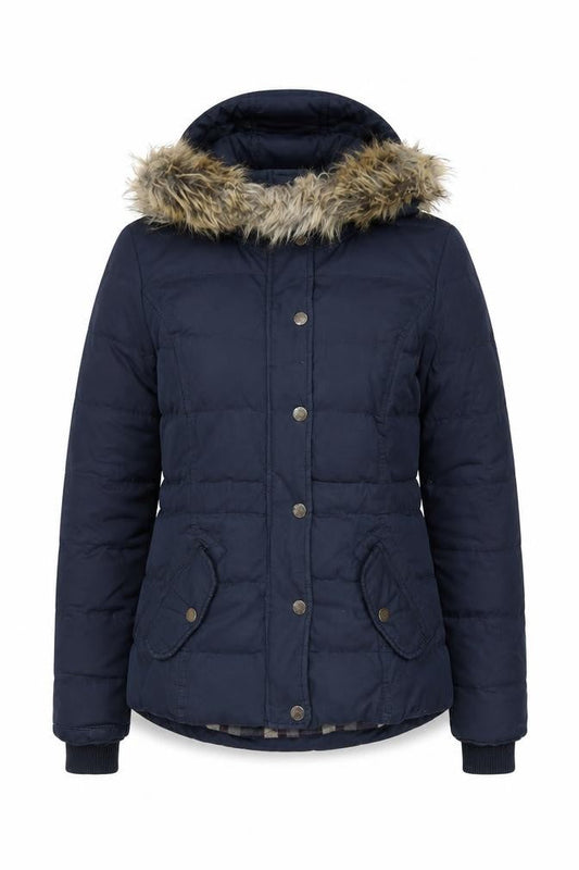FatFace Women's Blue Faux Fur Hooded Puffer Jacket Size 8