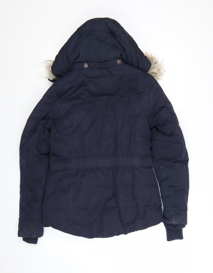 FatFace Women's Blue Faux Fur Hooded Puffer Jacket Size 8