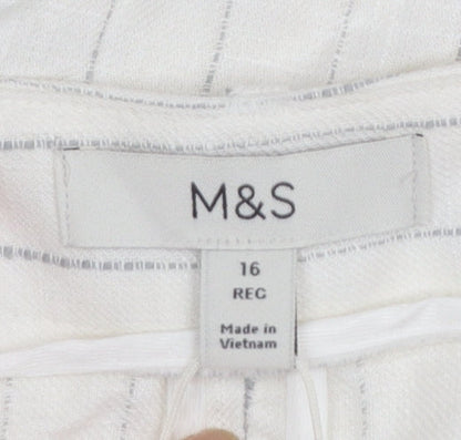 Marks and Spencer Women’s White Striped Wide-Leg Linen Trousers Size 16