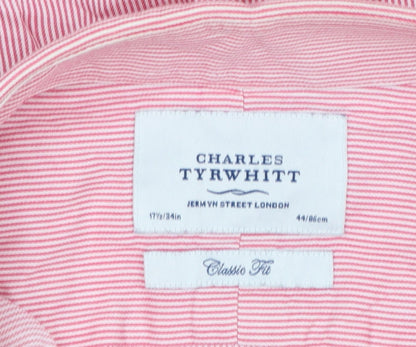Charles Tyrwhitt Men's Pink Striped Classic Fit Cotton Dress Shirt 17.5in