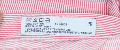 Charles Tyrwhitt Men's Pink Striped Classic Fit Cotton Dress Shirt 17.5in