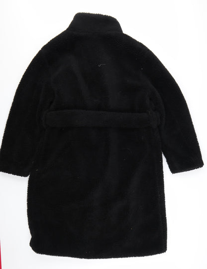 Boohoo Women Black Belted Teddy Overcoat Size 8 Winter Wear