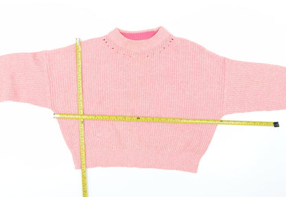 Topshop Women's Pink Mock Neck Chunky Knit Jumper Size S