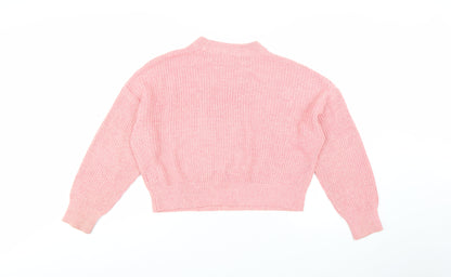 Topshop Women's Pink Mock Neck Chunky Knit Jumper Size S