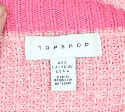 Topshop Women's Pink Mock Neck Chunky Knit Jumper Size S