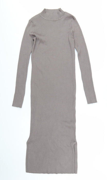 New Look Women Brown Midi Ribbed Knit Bodycon Dress Size 14