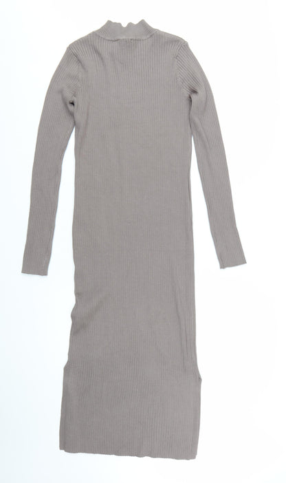 New Look Women Brown Midi Ribbed Knit Bodycon Dress Size 14