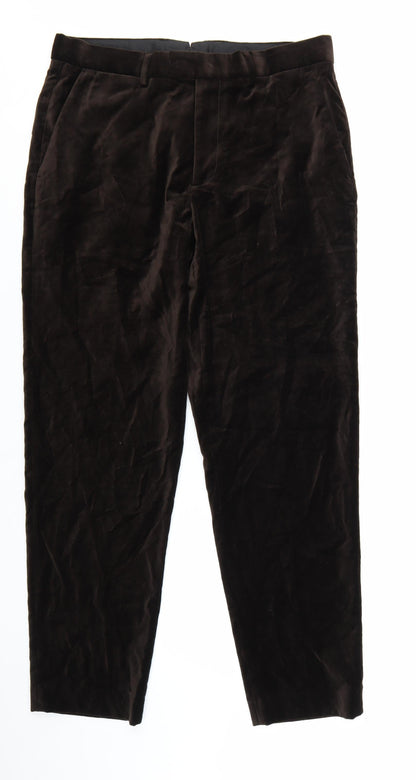Zara Women Brown Velvet Straight Leg Trousers Size 14