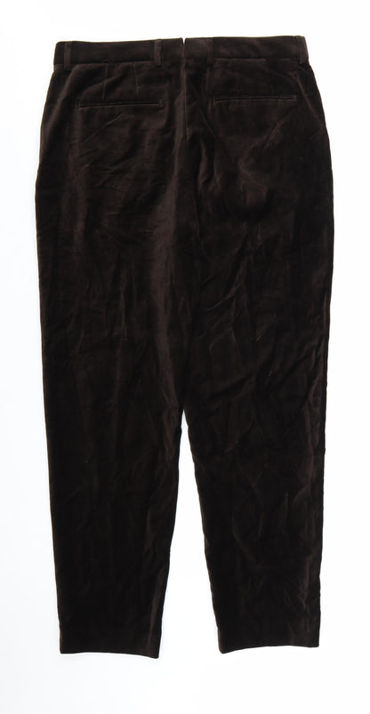 Zara Women Brown Velvet Straight Leg Trousers Size 14