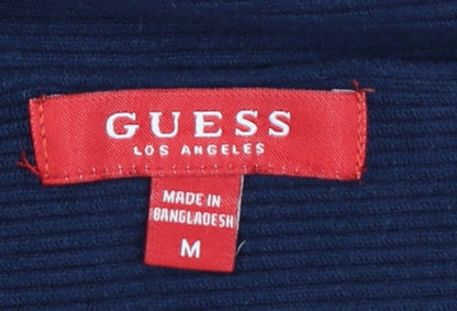 Guess Women's Blue Logo Sleeve Boat Neck Pullover Jumper Size M