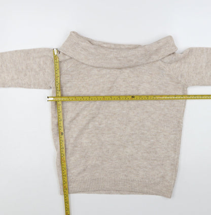 Marks and Spencer Women's Beige Cowl Neck Jumper Size M Long Sleeve